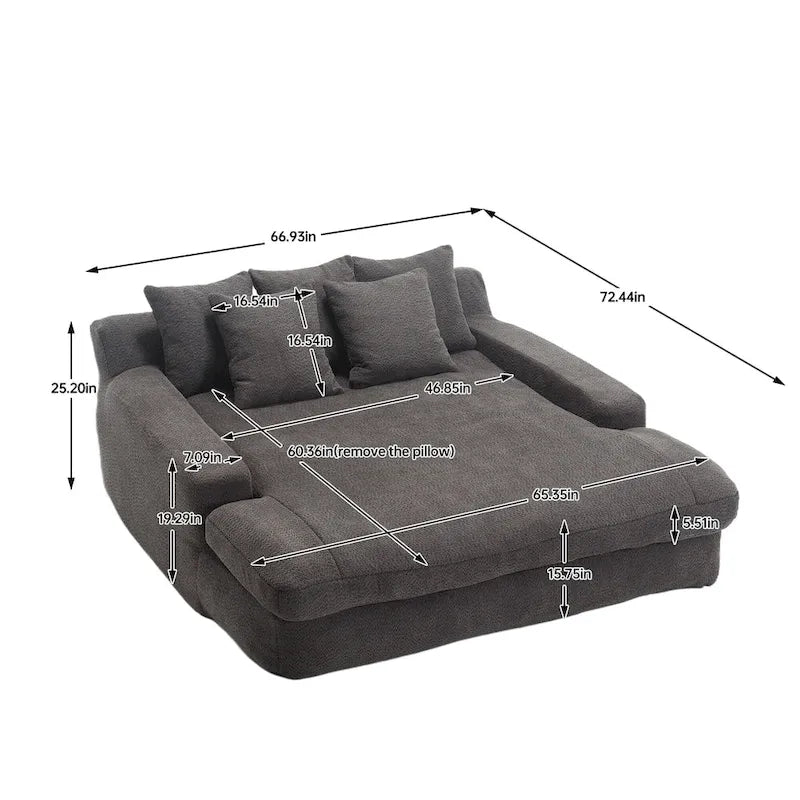 Chenille Upholstered 2-seater Deep Seat lazy sofa bed With 5 back pillows